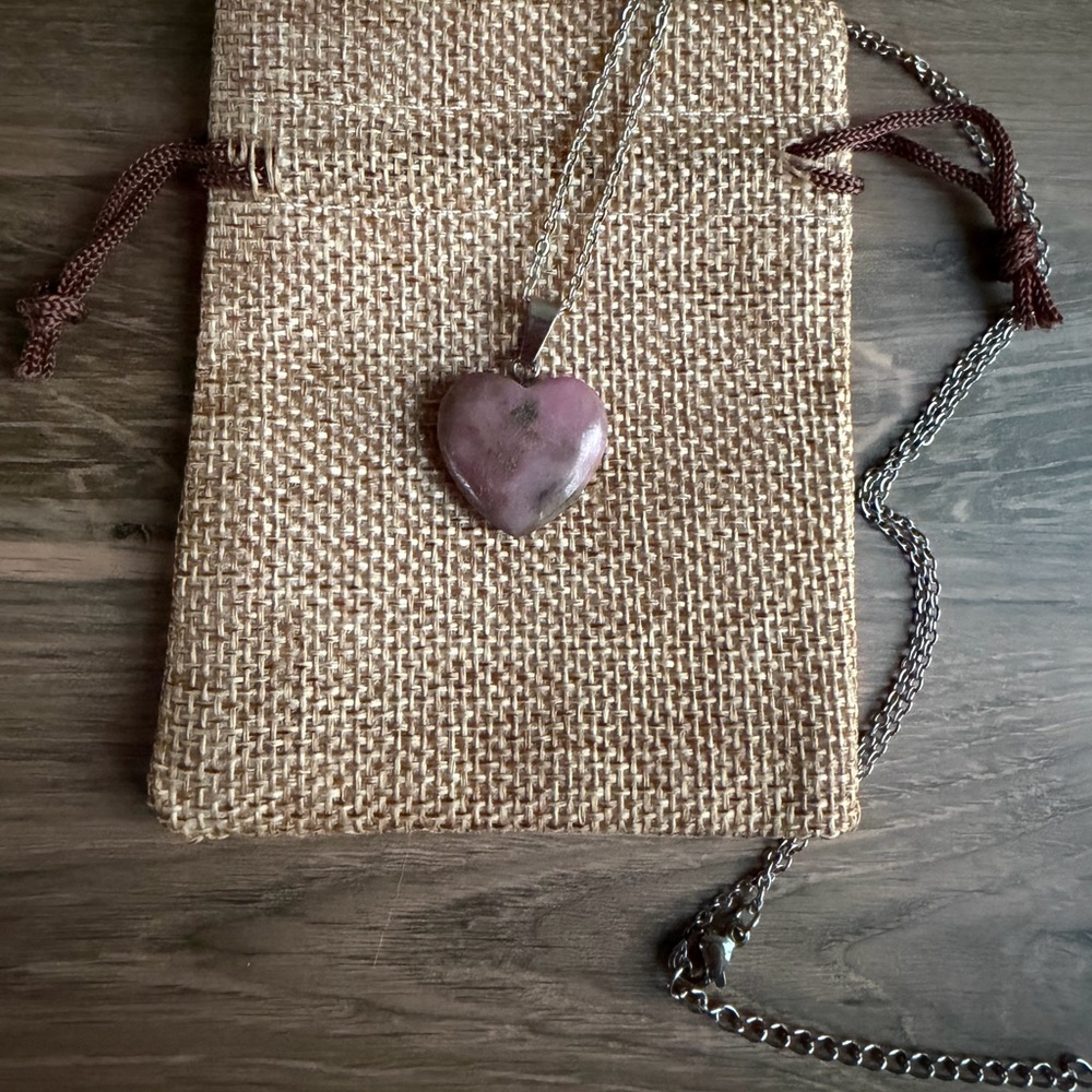 Rhodonite Heart Necklace Rhodonite Pendant Crystal Heart Necklace